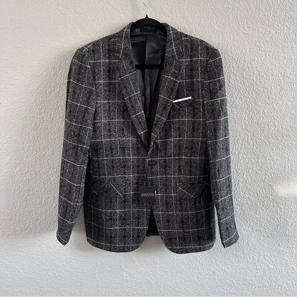 Proper Pair Charcoal Plaid Blazer Men's XL Fits Like L NWT
